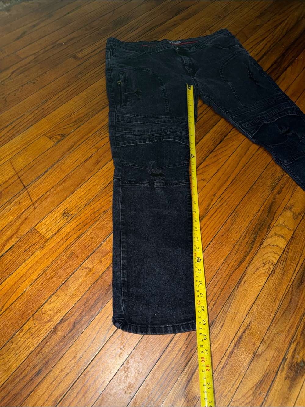 Men’s Moto Biker Distressed Black Jeans 42x32 Utility Cargo Jeans - Picture 5 of 14